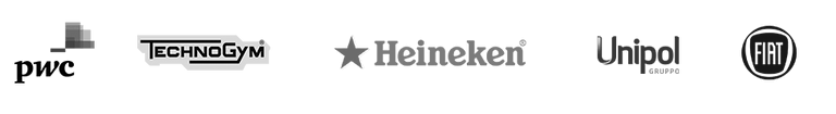 Loghi delle aziende con cui Andrea ha collaborato: PwC, Technogym, Heineken, Unipol, Fiat