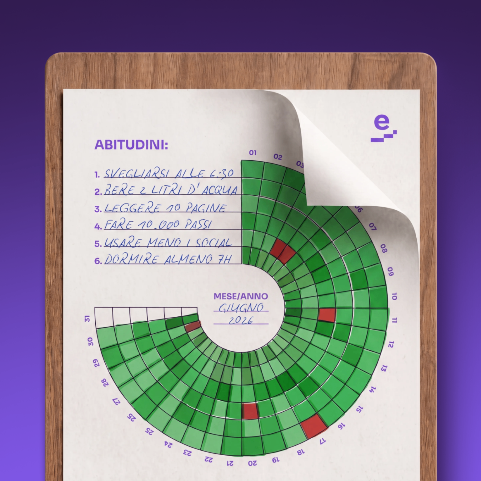 Tracker compilato a mano su clipboard in legno